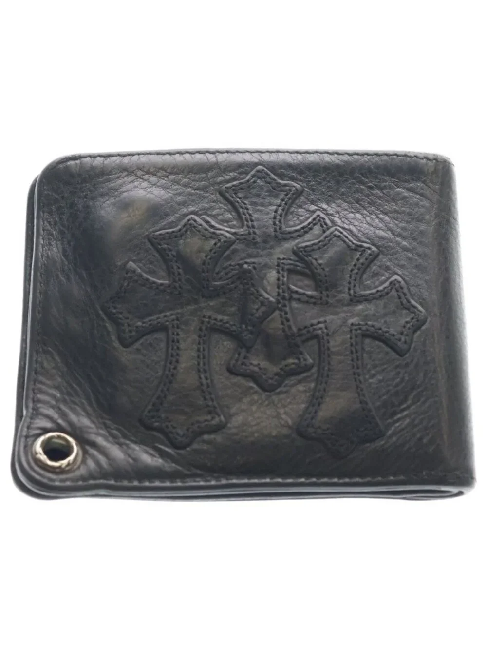 Chrome Hearts Crs 1 Snap 3 Cemetery Cross Leather Wallet Black